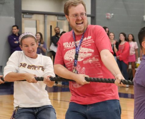 Mr. B pulling his weight to beat the kids Tug-o-War team. 